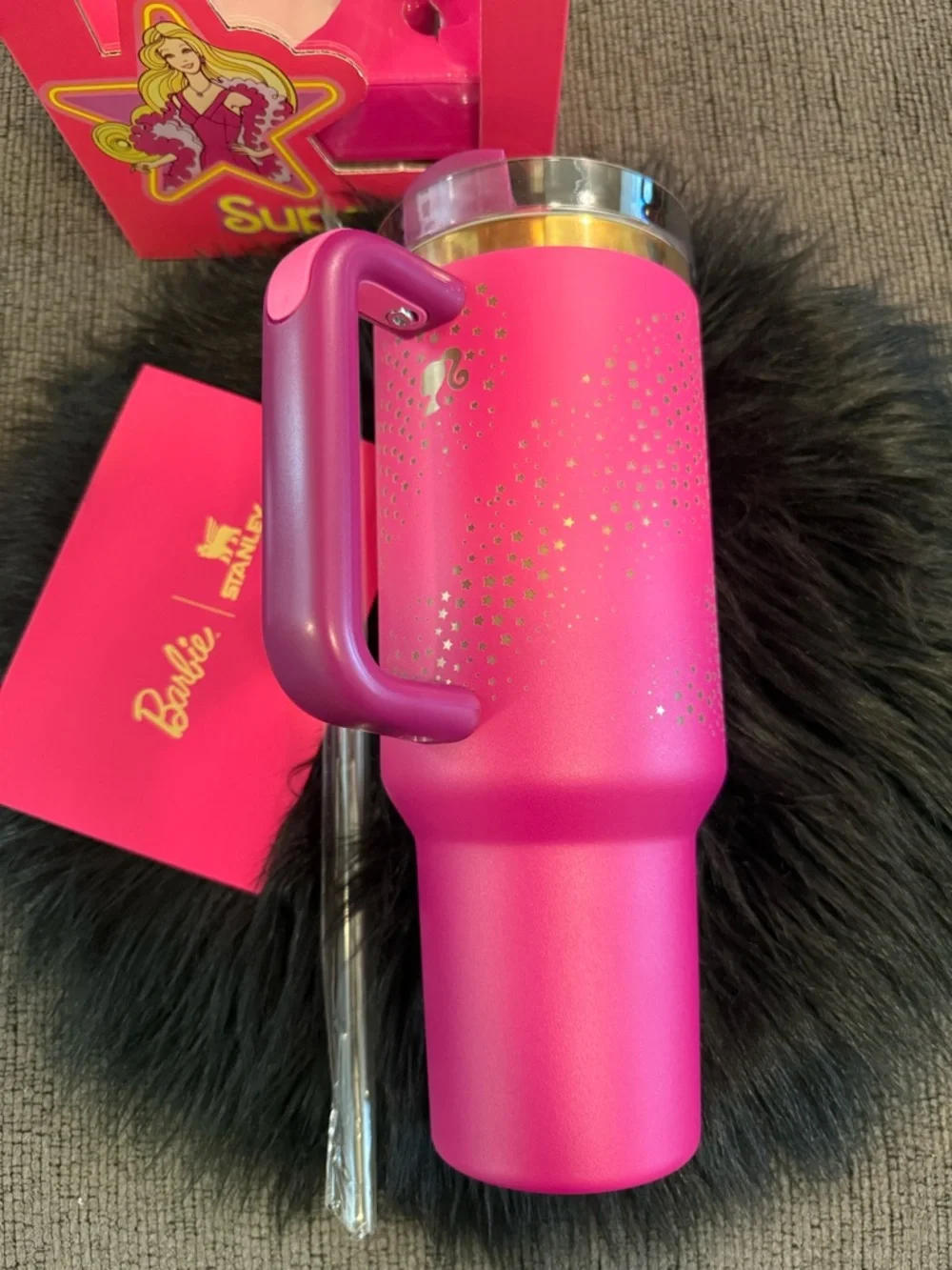 Stanley Barbie Hot Pink & Gold Travel Mug with Handle 40oz - Picture 5 of 8